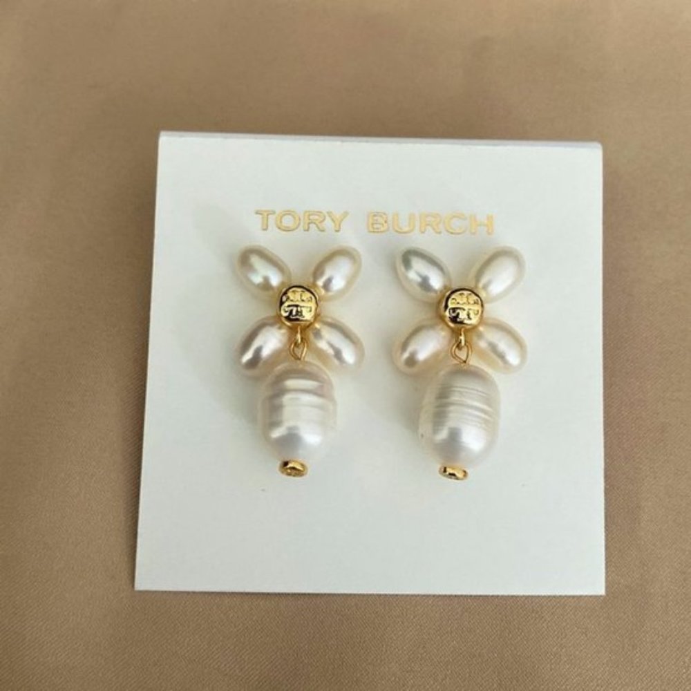 Tory Burch Natural Pearl Clover Stud Earrings